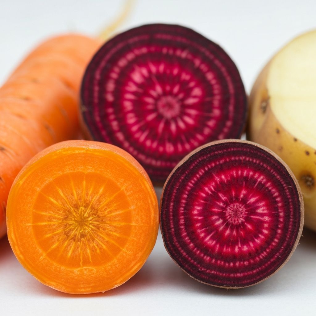 Przekrój warzyw korzeniowych pokazujący strukturę komórkową